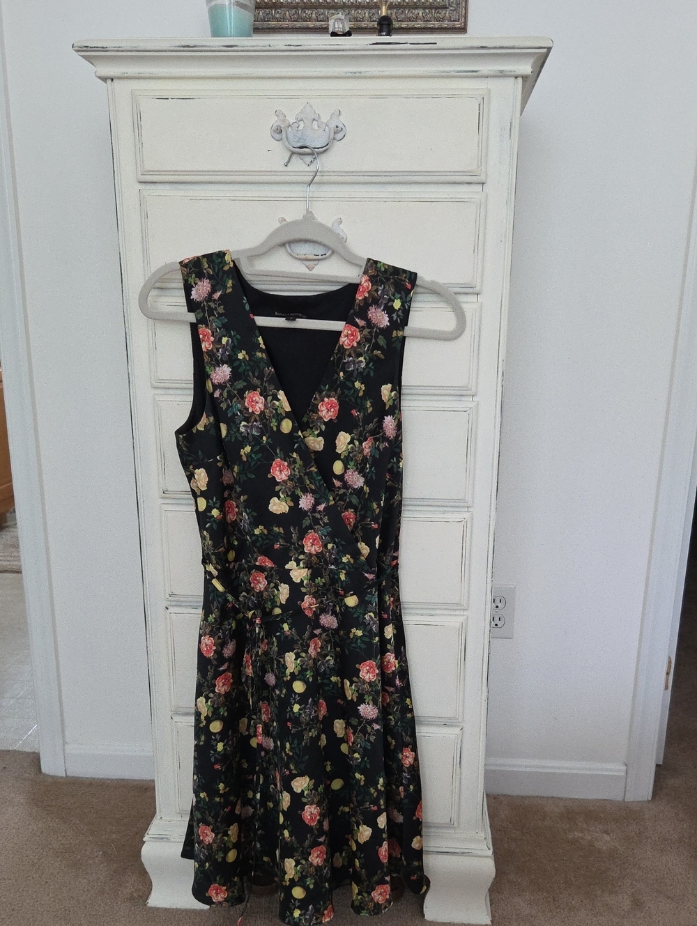 Banana Republic Black Floral V-Neck Fit-and-Flare Dress